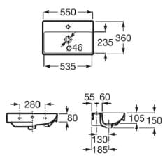 Bản vẽ kỹ thuật chậu lavabo dương bàn Tây Ban Nha Ona Roca A327683000