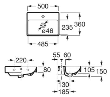 Bản vẽ kỹ thuật chậu lavabo dương bàn Tây Ban Nha Ona Roca A32768E000