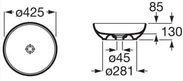 Bản vẽ kỹ thuật chậu lavabo dương bàn Tây Ban Nha Powl Roca A32787M080