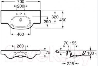 Bản vẽ kỹ thuật chậu lavabo treo tường Tây Ban Nha Meridian Roca A327240000