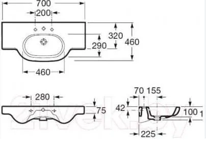 Bản vẽ kỹ thuật chậu lavabo treo tường Tây Ban Nha Meridian Roca A327240000