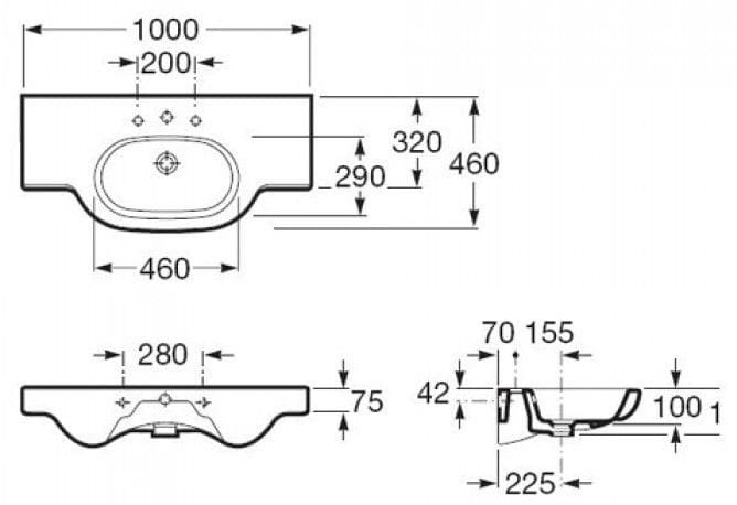 Bản vẽ kỹ thuật chậu lavabo treo tường Tây Ban Nha Meridian Roca A32724B000