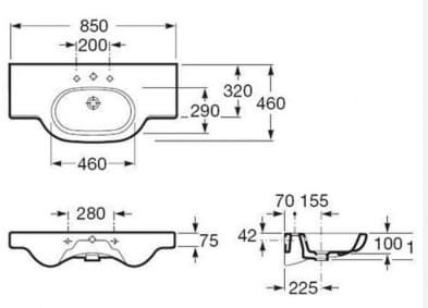 Bản vẽ kỹ thuật chậu lavabo treo tường Tây Ban Nha Meridian Roca A32724D000