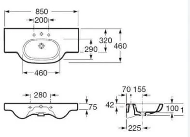 Bản vẽ kỹ thuật chậu lavabo treo tường Tây Ban Nha Meridian Roca A32724D000