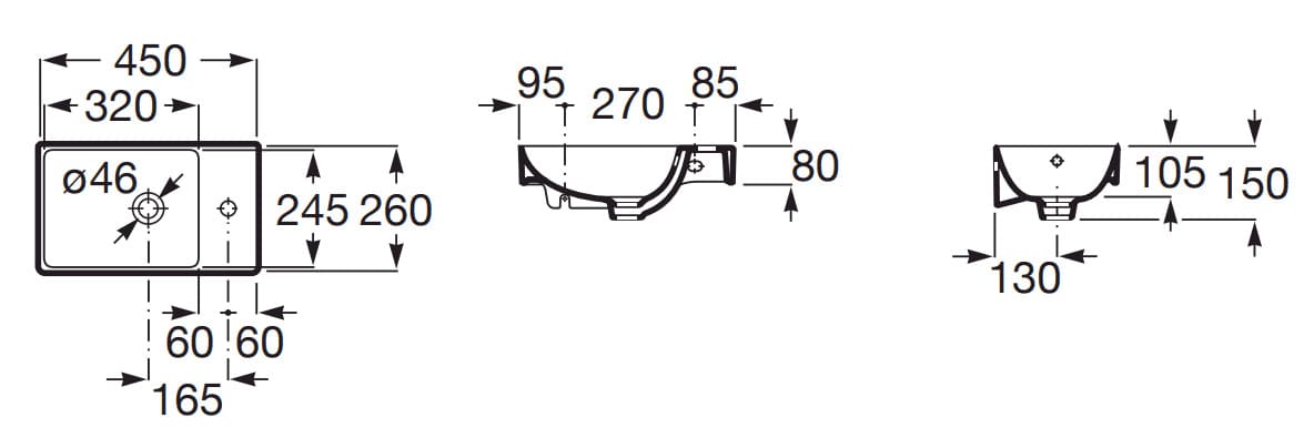 Bản vẽ kỹ thuật chậu lavabo dương bàn Ba Lan Ona Roca A327681000