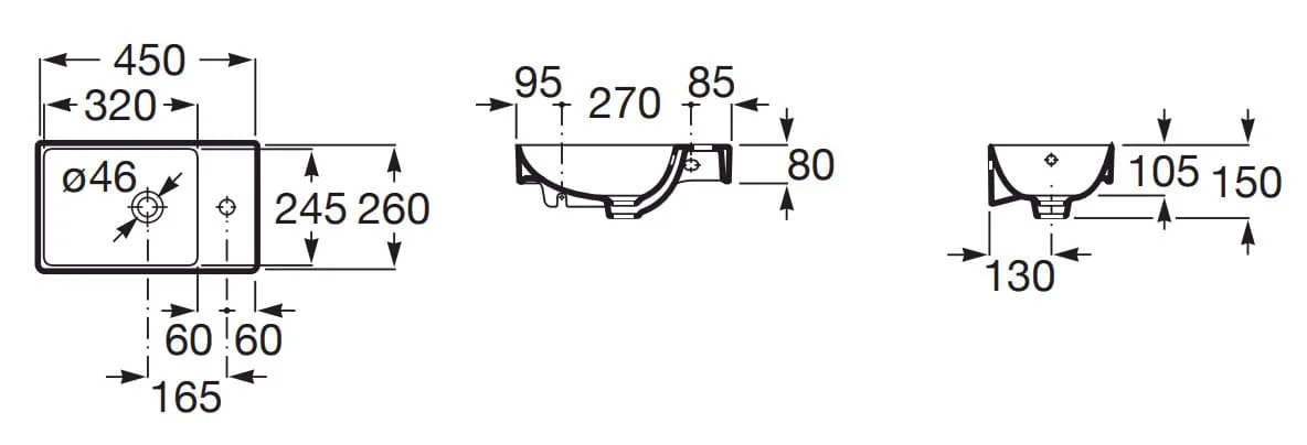 Bản vẽ kỹ thuật chậu lavabo dương bàn Ba Lan Ona Roca A327681000