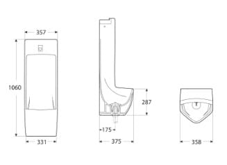 Bản vẽ kỹ thuật bồn tiểu nam đặt sàn cảm ứng Site Roca A35960E000