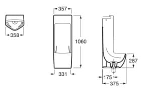 Bản vẽ kỹ thuật bồn tiểu nam đặt sàn Site Roca A35960F000