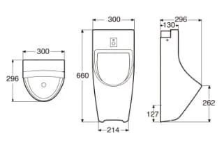 Bản vẽ kỹ thuật bồn tiểu nam treo tường cảm ứng dùng điện Site Roca A35960M000