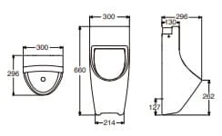 Bản vẽ kỹ thuật bồn tiểu nam treo tường Site Roca A35960P000