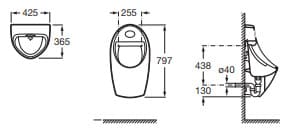Bản vẽ kỹ thuật bồn tiểu nam treo tường cảm ứng dùng pin Euret Roca Z35945E000