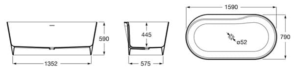 Bản vẽ kỹ thuật bồn tắm đặt sàn 1.6m Ba Lan Raina Roca A2484660B0