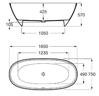 Bản vẽ kỹ thuật bồn tắm đặt sàn 1.65m Tây Ban Nha Ariane Roca A2484700K0