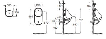 Bản vẽ kỹ thuật bồn tiểu nam treo tường Site Roca A3590J300C
