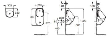 Bản vẽ kỹ thuật bồn tiểu nam treo tường Site Roca A3590J300C