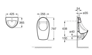 Bản vẽ kỹ thuật bồn tiểu nam treo tường Site Roca Z35945F000