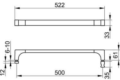 Bản vẽ kỹ thuật thanh cầm đơn phòng tắm kính Keuco 11108010502