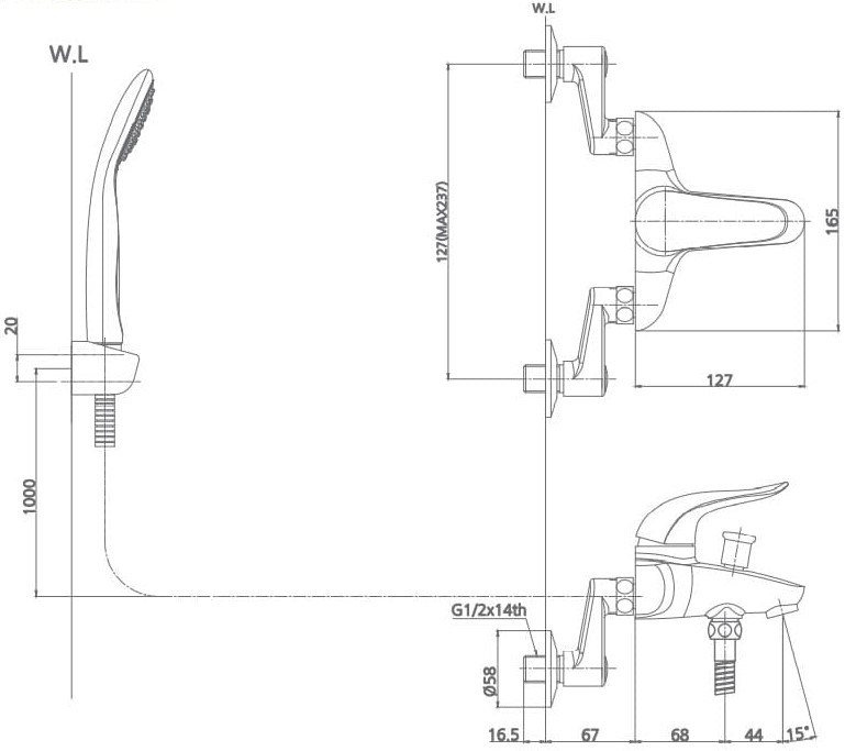Bản vẽ sen tắm nóng lạnh thường Mirolin MK550-H200