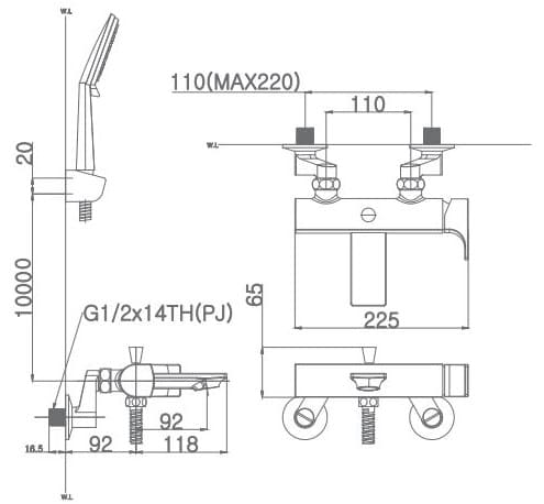 Bản vẽ sen tắm nóng lạnh thường Mirolin MK800