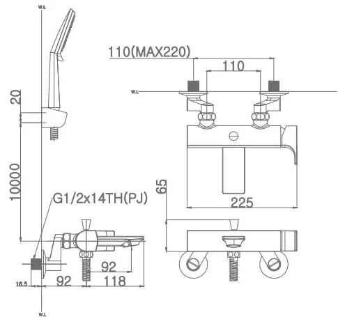 Bản vẽ sen tắm nóng lạnh thường Mirolin MK800HG
