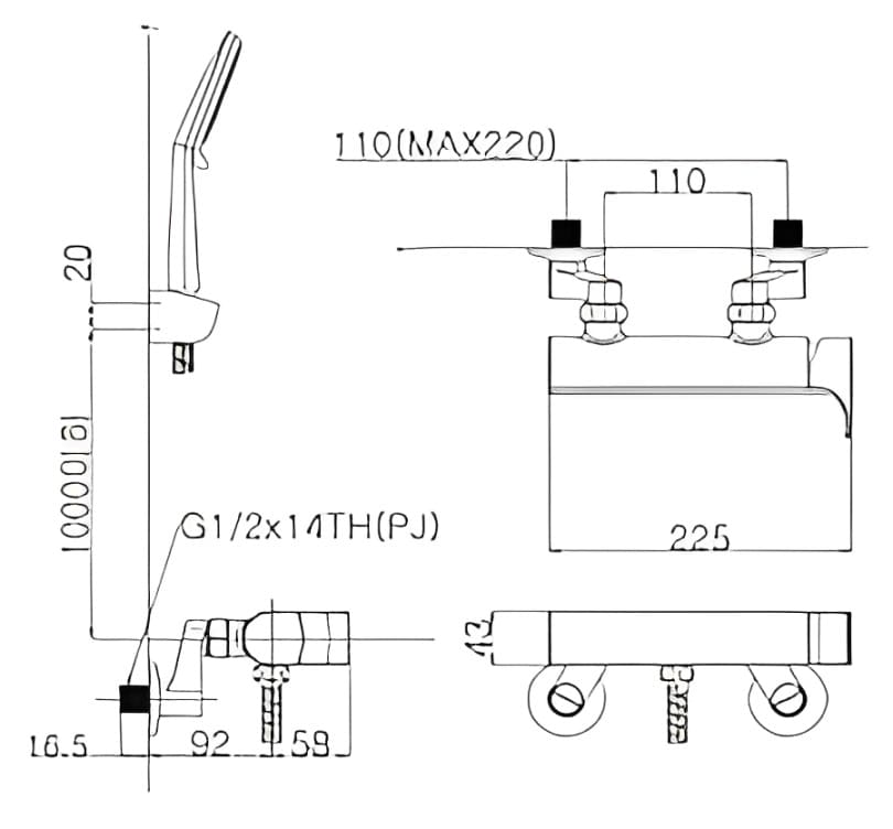 Bản vẽ sen tắm nóng lạnh thường Mirolin MK900-HS004