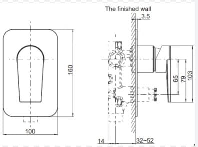 Bản vẽ kỹ thuật mặt nạ điều khiển sen tắm âm tường Kohler K-78987T-4-CP
