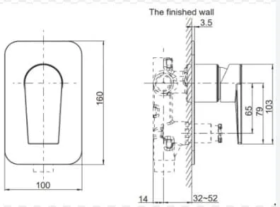 Bản vẽ kỹ thuật mặt nạ điều khiển sen tắm âm tường Kohler K-78987T-4-CP