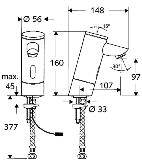 Bản vẽ kỹ thuật vòi cảm ứng lạnh Đức Puris E HD-K Schell 002000699