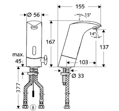 Bản vẽ kỹ thuật vòi cảm ứng nóng lạnh Đức Venus E HD-K Schell 002050699