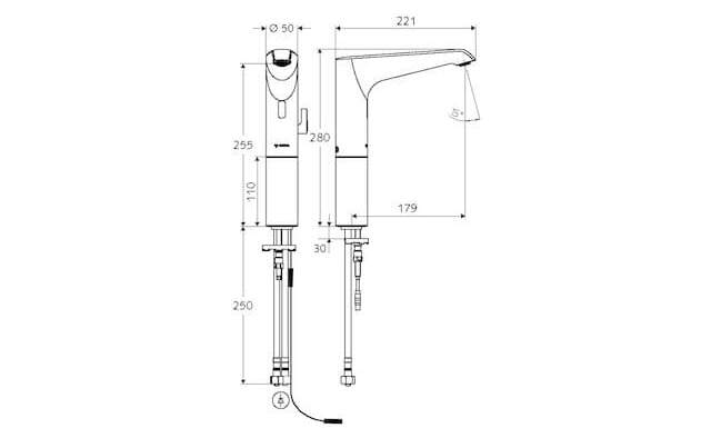 Bản vẽ kỹ thuật vòi cảm ứng nóng lạnh thân cao Đức Xeris E Schell 002230699