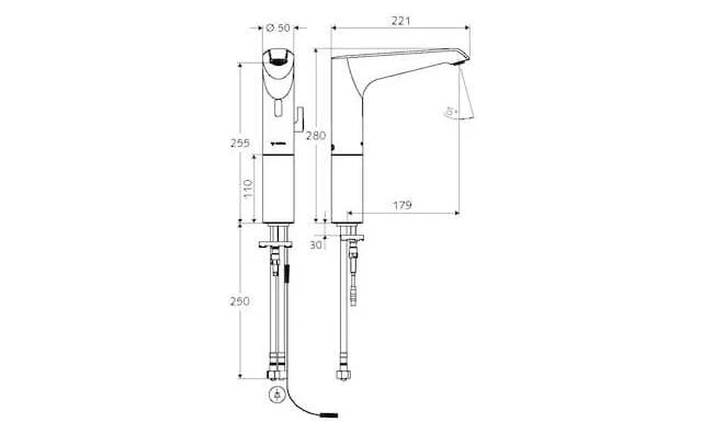 Bản vẽ kỹ thuật vòi cảm ứng nóng lạnh thân cao Đức Xeris E Schell 002230699