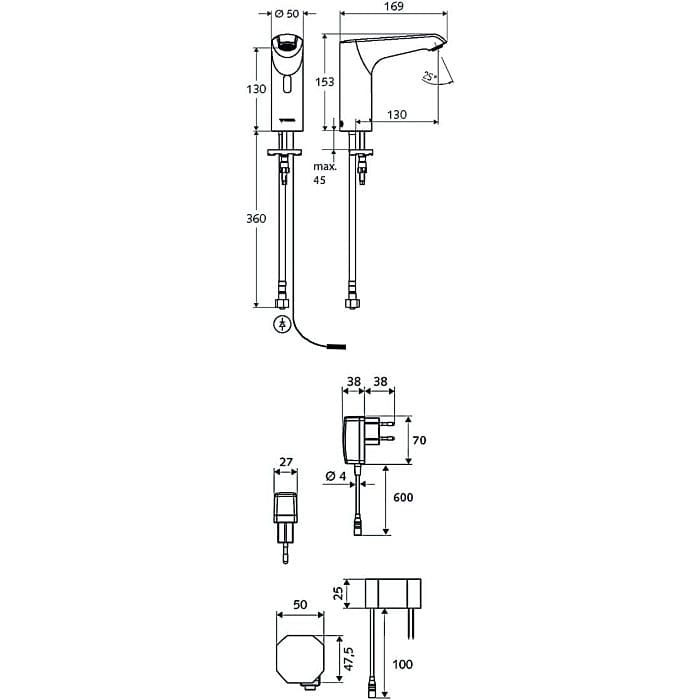 Bản vẽ kỹ thuật vòi cảm ứng lạnh dùng điện Đức Seris E Schell 002250699