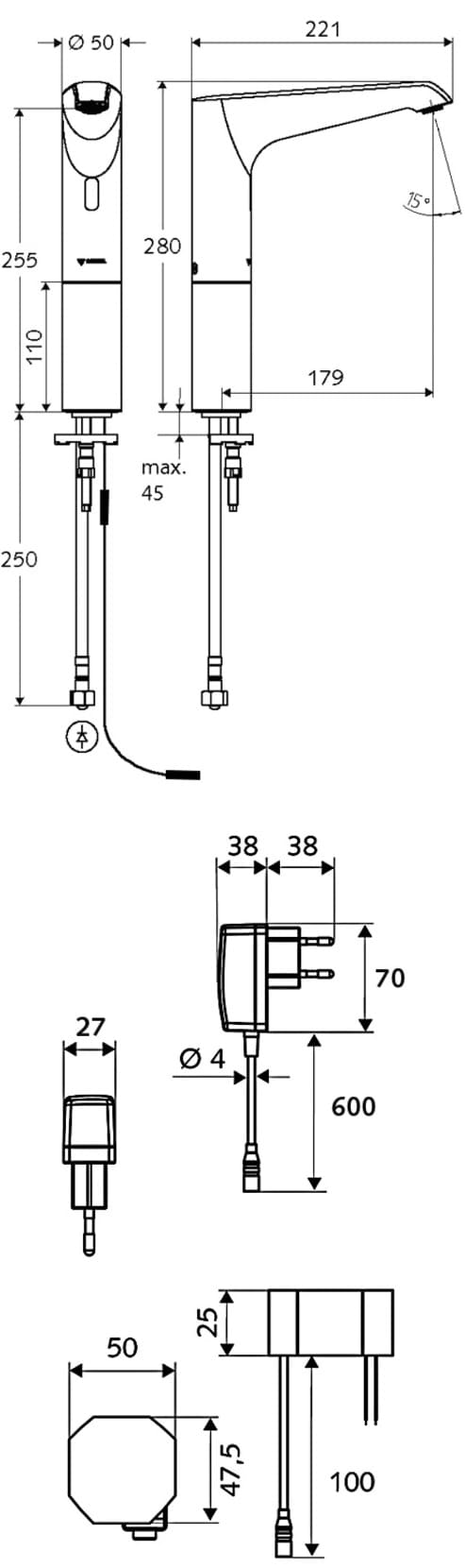 Bản vẽ kỹ thuật vòi cảm ứng lạnh thân cao Đức Seris E Schell 002260699