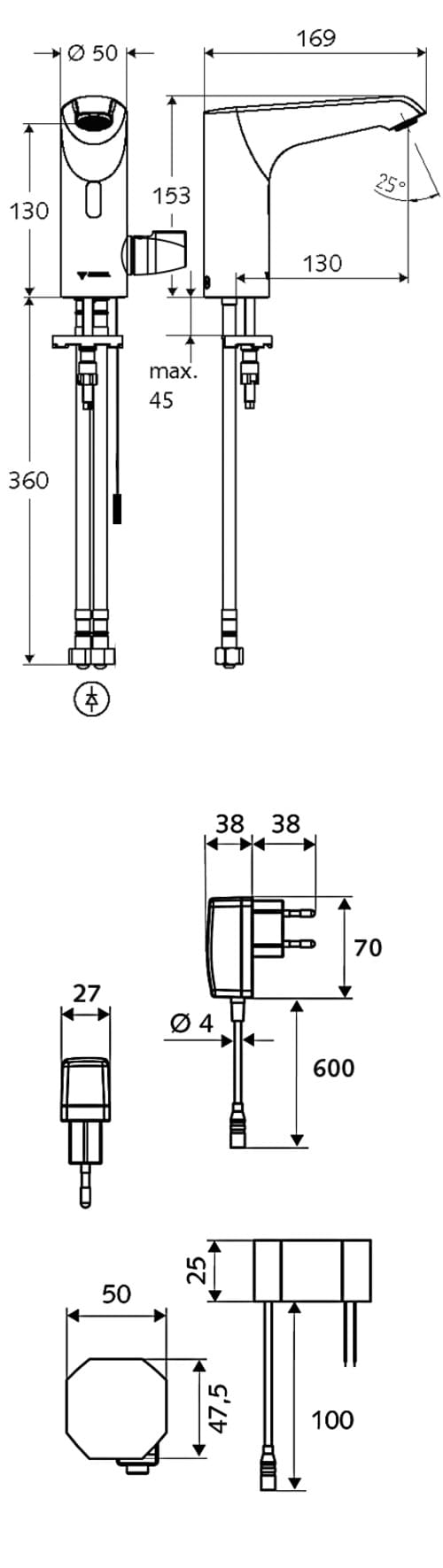 Bản vẽ kỹ thuật vòi cảm ứng nóng lạnh Đức Xeris E-T Schell 002330699