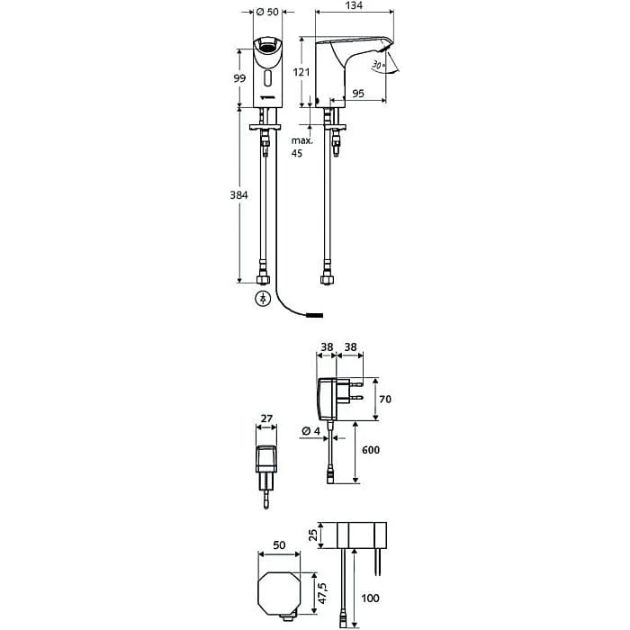 Bản vẽ kỹ thuật vòi cảm ứng nóng lạnh Đức Xeris E HD-K Schell 012040699