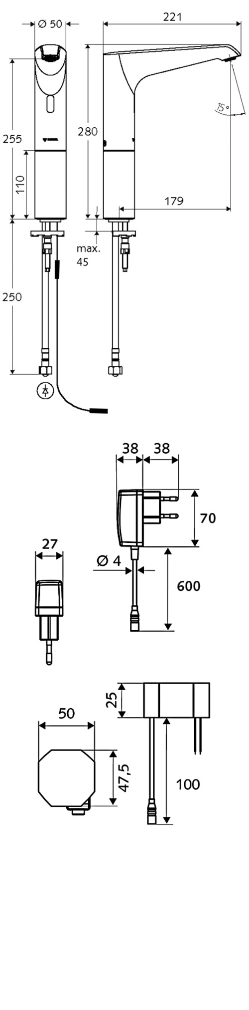 Bản vẽ kỹ thuật vòi cảm ứng lạnh thân cao Đức Seris Schell 012090699