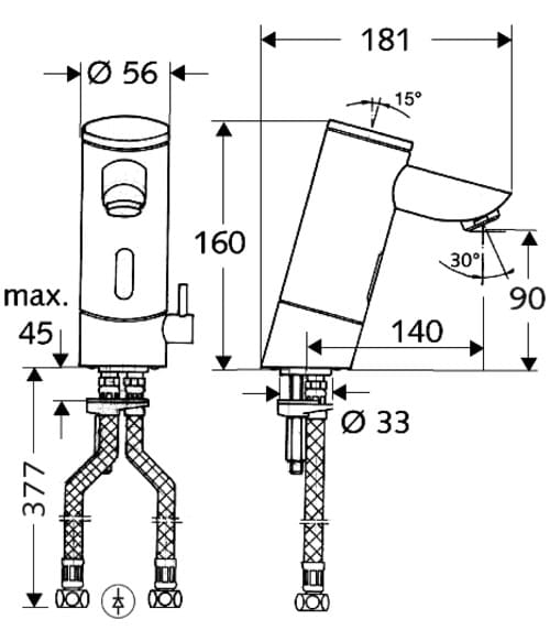 Bản vẽ kỹ thuật vòi cảm ứng nóng lạnh Đức Xeris HD-K Schell 012260699