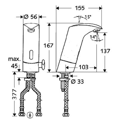 Bản vẽ kỹ thuật vòi cảm ứng nóng lạnh Đức Venus E HD-K Schell 012210699