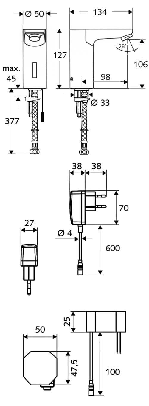 Bản vẽ kỹ thuật vòi cảm ứng lạnh Đức Celis E HD-K Schell 012310699