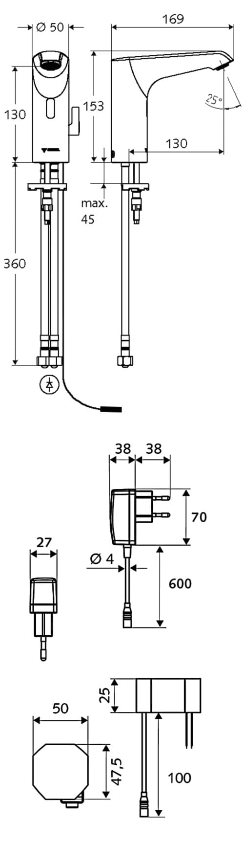 Bản vẽ kỹ thuật vòi cảm ứng nóng lạnh Đức Xeris E Schell 012540699