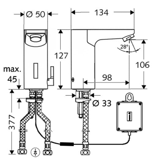 Bản vẽ kỹ thuật vòi cảm ứng nóng lạnh dùng Pin Đức Celis E HD-M Schell 012290699
