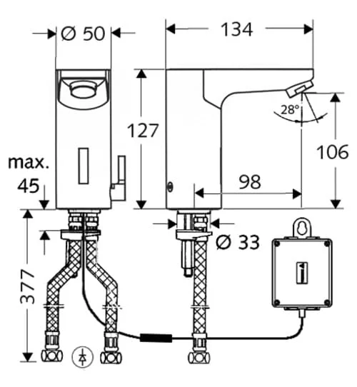 Bản vẽ kỹ thuật vòi cảm ứng nóng lạnh dùng Pin Đức Celis E HD-M Schell 012290699