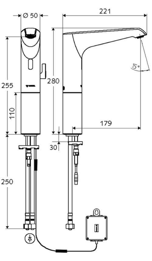 Bản vẽ kỹ thuật vòi cảm ứng nóng lạnh thân cao dùng Pin Đức Xeris E Schell 012980699