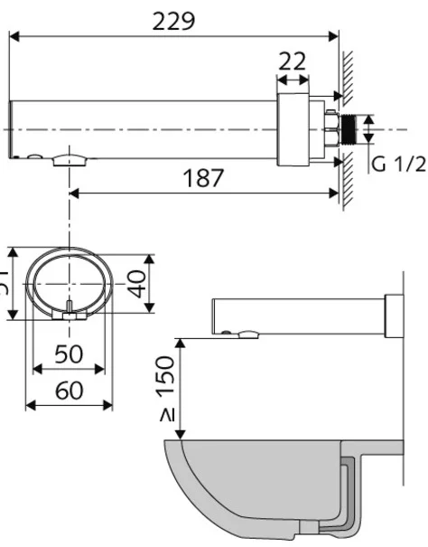 Bản vẽ kỹ thuật vòi cảm ứng lạnh dùng Pin Đức Moduse E Schell 019530699