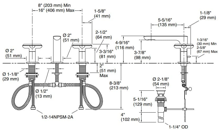 Bản vẽ vòi lavabo nóng lạnh Kallista P32704-WC-CP