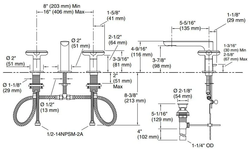 Bản vẽ vòi lavabo nóng lạnh Kallista P32704-WC-SN