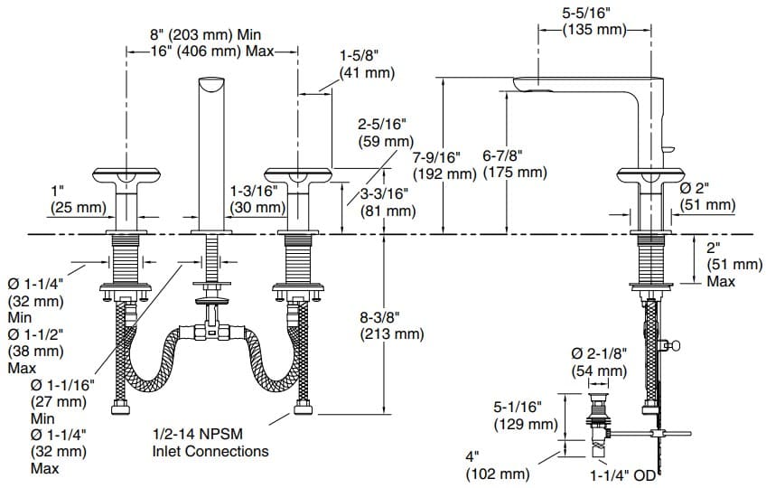 Bản vẽ vòi lavabo nóng lạnh Kallista P32705-JST-CP