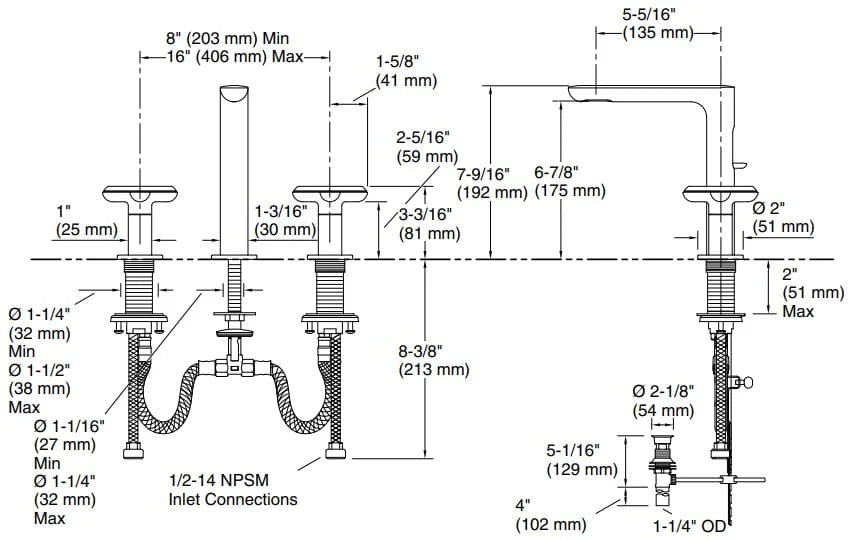 Bản vẽ vòi lavabo nóng lạnh Kallista P32705-JST-BN