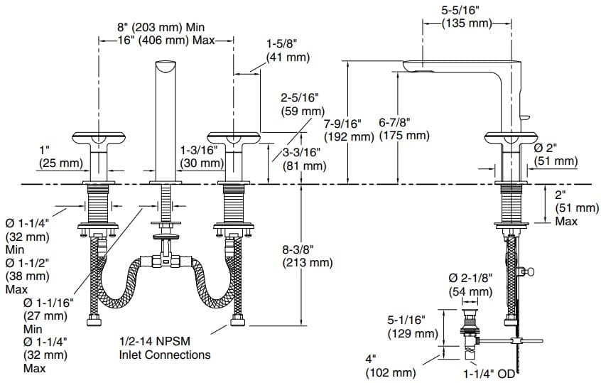 Bản vẽ vòi lavabo nóng lạnh Kallista P32705-RST-CP