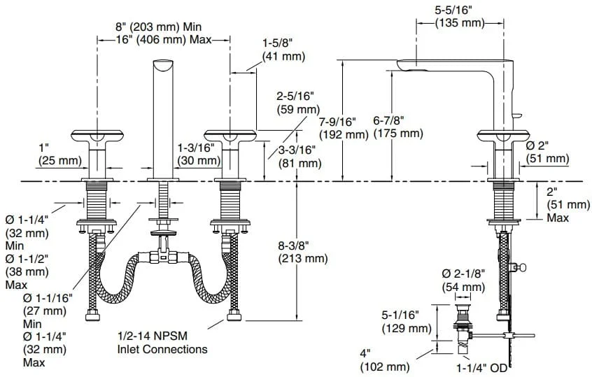 Bản vẽ vòi lavabo nóng lạnh Kallista P32705-RST-CP